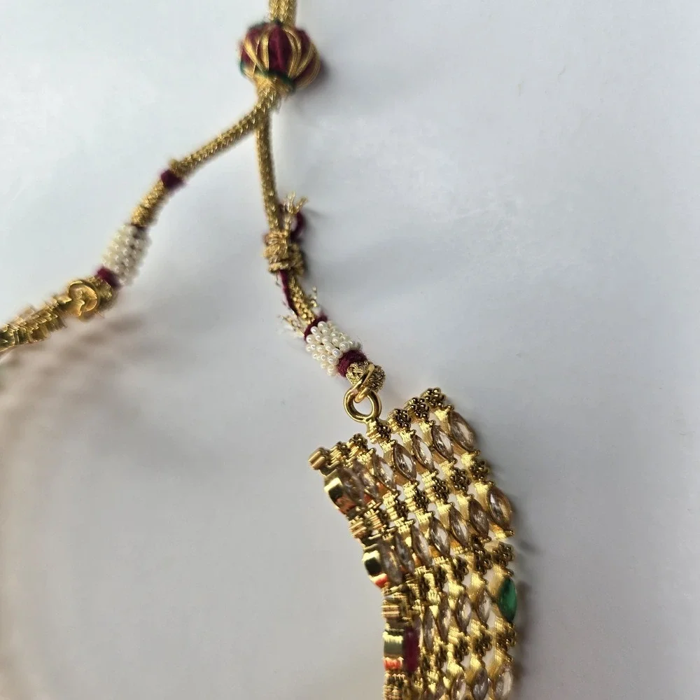 Vintage Indian Kundan Choker Necklace adjustable drawstring cord Necklace